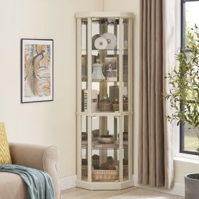 Corner Lighted Curio Cabinet Corner Glass Cabinet Lighted Curio Cabinet Corner Display Case for Living Room, Curio Cabinet, Antique collection, Wine (Color: Antique White, Material: MDF+glass)