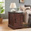 Farmhouse end table Nightstand Rectangular Farmhouse End Table with Barn Door and Adjustable Storage Shelf, Rustic Sofa Side Table for Living Room