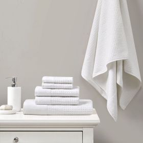 Cotton Waffle Jacquard Antimicrobial Bath Towel 6 Piece Set (Color: as Pic)