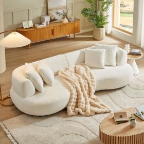 102.36 Inch Mid Century Modern Sectional Curved Sofa Couch, Comfy Sofa For Living Room,Upholstered 4-Seat Sofa Boucle Fabric Cream Style Couch For Apa (Option: White)