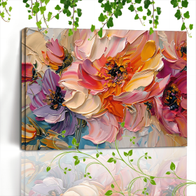 1pc Vibrant Floral Canvas Art With Wooden Frame - Textured Pastel Flowers, Abstract Blossom Arrangement For Home & Office Decor, Ideal For Living (Option: 32x24in)