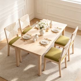 French Country Dining Chairs Set of 2, Beige Farmhouse Kitchen & Dining Room Chairs, Boho Wood Dining Chair with Woven Back & Linen Upholstered Seat, (Option: Olive Green)