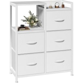 5 Drawer White Dressers For Bedroom 2 Tier Shelf Shelf Small Fabric Dresser For Closet Sturdy Metal Frame Modern Style Storage Cabinets Organization U (Option: White)