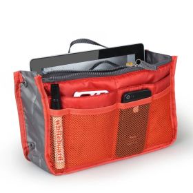 Women Lady Travel Insert Handbag Organiser Makeup Bags Toiletry Purse Liner W/Hand Strap (Option: Orange)