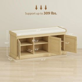 Shoe Storage Bench With Woven Rattan Doors, Shoe Bench With Cushion, Adjustable Shelves, Entryway Bench, Oak Tone (Option: Oak Tone)
