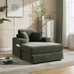 New Corduroy Upholstered Chaise Lounge Sofa,Magazine Bag,Detachable Cushions Deep Seat For Living Room Office,3 Colour (Option: Green)