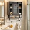 Bathroom Wall Cabinet Sliding Barn Door Metal Hanging Bar 3 Hooks Storage Organizer for Bath Decorative Shelves