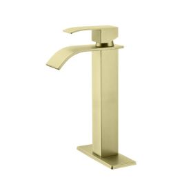 Waterfall Spout Single Handle Bathroom Sink Faucet (Option: Brushed Gold)