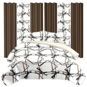 9 Piece Room In A Bag Quilt And Curtain Set, US Designer Modern Geometric Print Heavyweight Bedspread With 6 Customizable Window Panels, Pet-Friendly (Option: KING)
